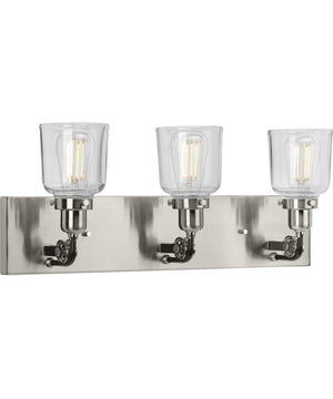Rushton 3-Light Clear Glass Farmhouse Bath Vanity Light Brushed Nickel