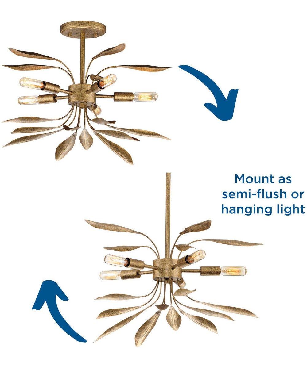 Mariposa 5-Light Convertible Semi-Flush Ceiling or Hanging Pendant Light Antique Gold