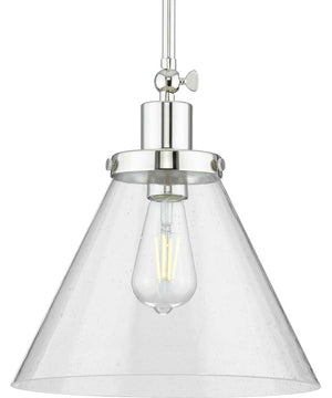 Hinton 1-Light Clear Seeded Glass Vintage Style Hanging Pendant Light Polished Nickel