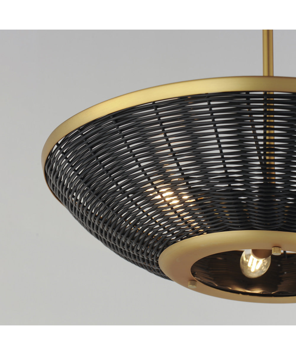 Rattan 20 inch 3-Light Pendant Natural Aged Brass