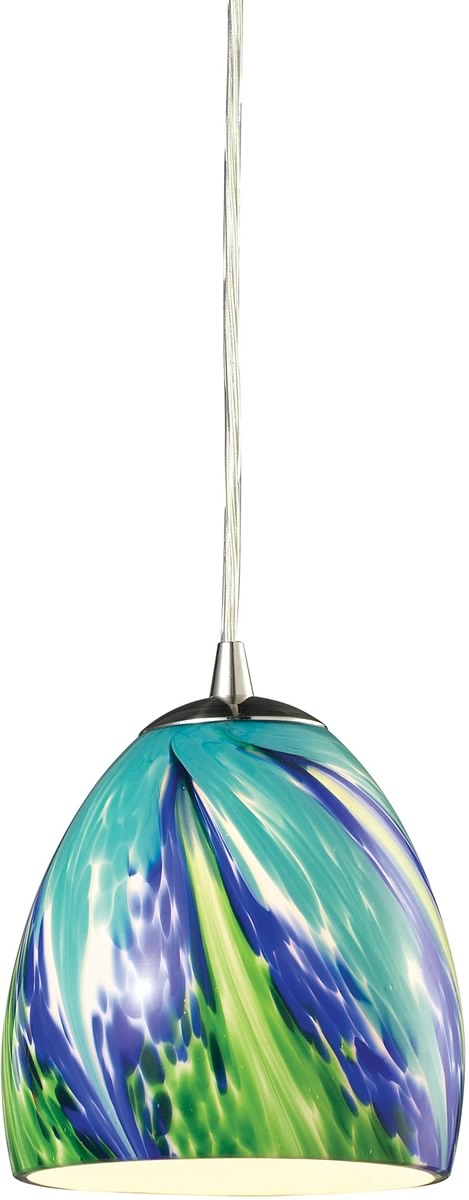 6"W Colorwave 1-Light Pendant Satin Nickel/Tropics Glass