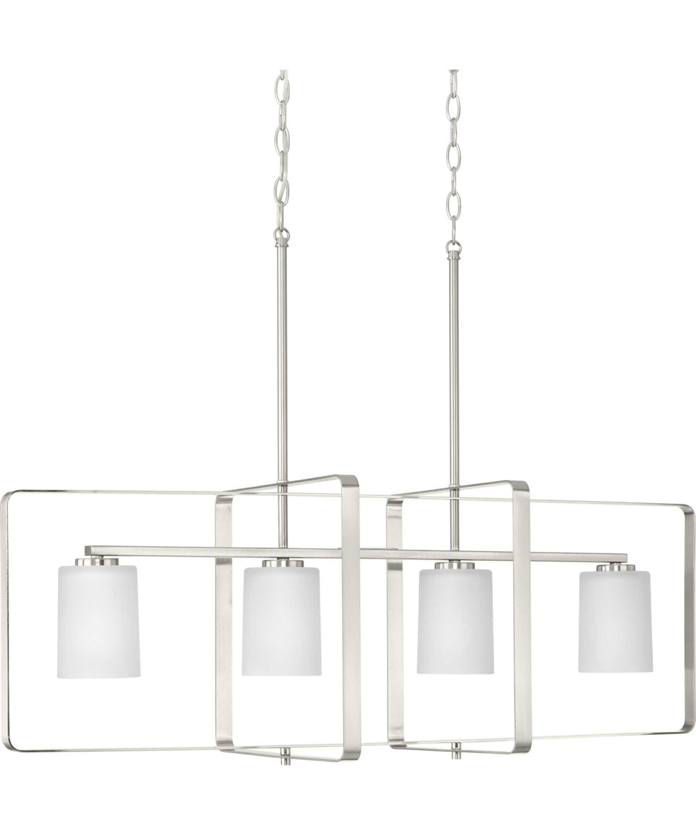 League 4-Light Etched Glass Modern Farmhouse Chandelier Light Brushed Nickel