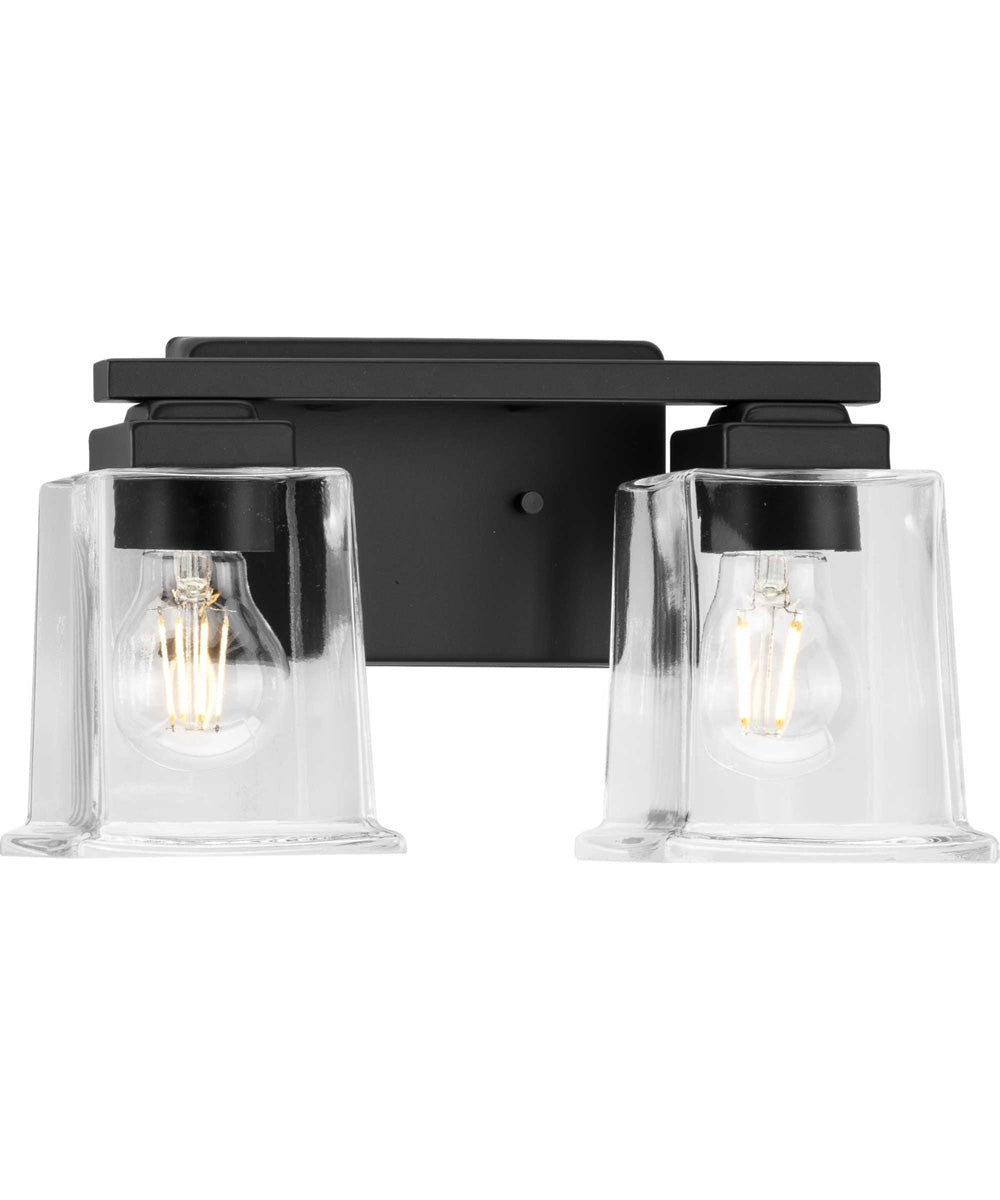 Gilmour 2-Light Modern Farmhouse Clear Glass Bath Vanity Light Matte Black