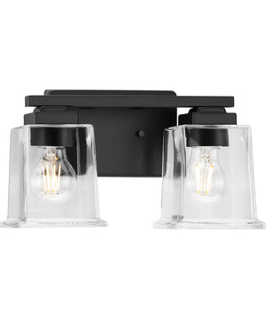 Gilmour 2-Light Modern Farmhouse Clear Glass Bath Vanity Light Matte Black