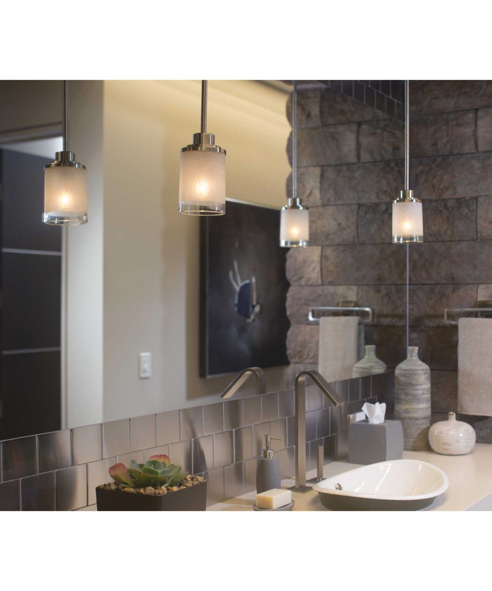 Alexa 1-Light Etched Linen With Clear Edge Glass Modern Mini-Pendant Light Brushed Nickel