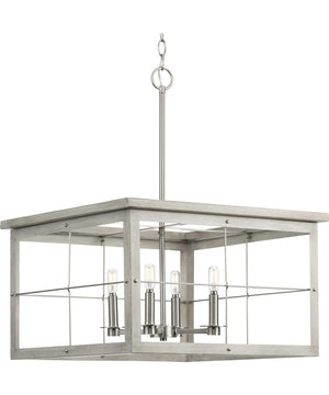 Hedgerow 4-Light Grey Washed Oak Farmhouse Style Chandelier Light Brushed Nickel