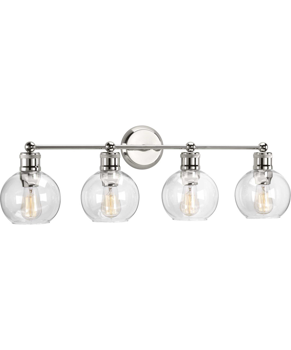 Hansford 4-Light Clear Glass Coastal Bath Vanity Light Polished Nickel