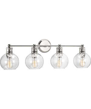 Hansford 4-Light Clear Glass Coastal Bath Vanity Light Polished Nickel