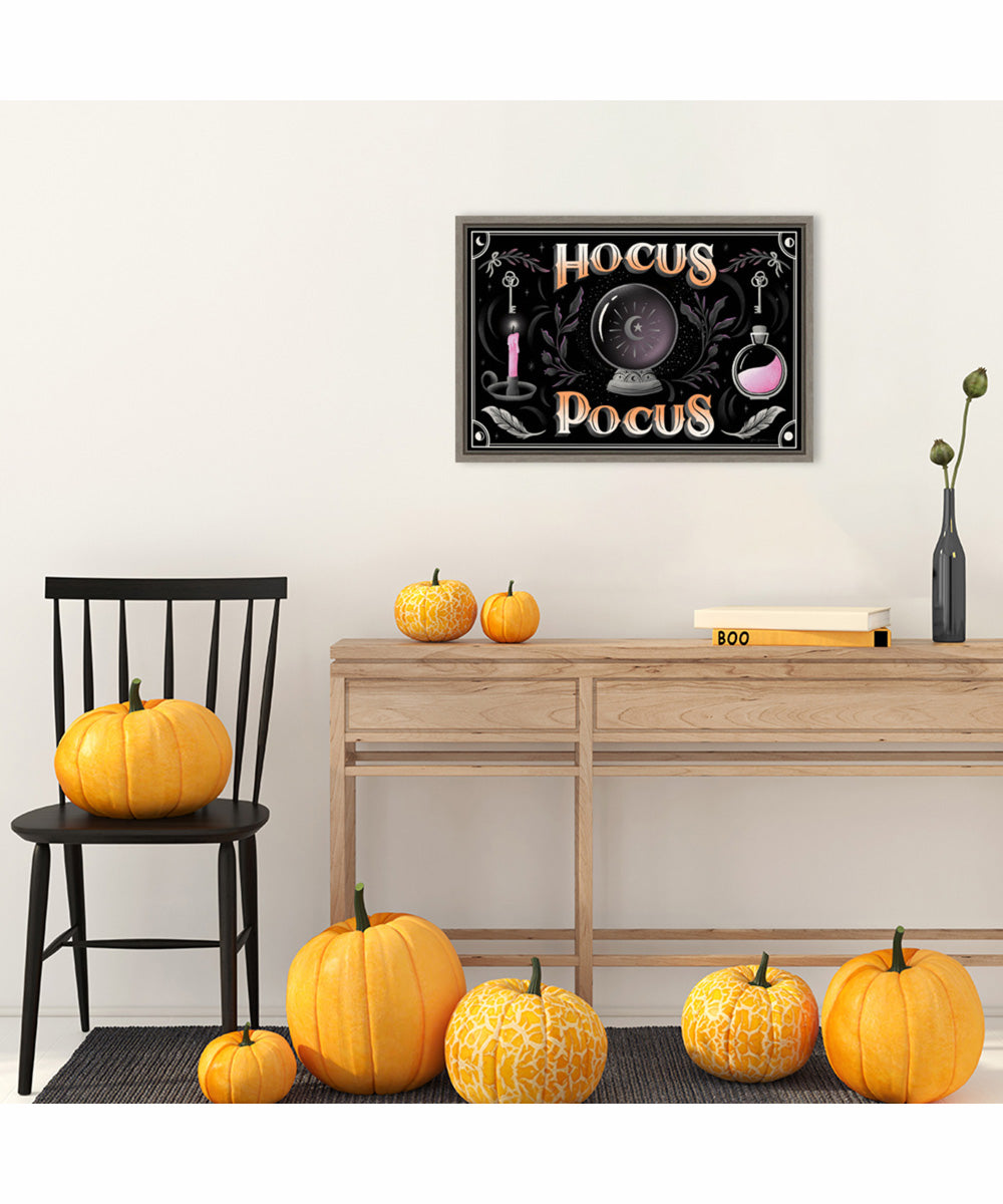 Framed Hocus Pocus Halloween Black by Gia Graham Canvas Wall Art Print (23  W x 16  H), Sylvie Greywash Frame