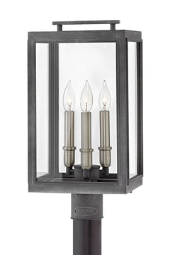 20"H Sutcliffe 3-Light Outdoor Pier Post Light in Aged Zinc