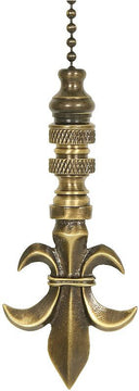 Antique Brass Fleur De Lis Ceiling Fan Pull, 3"h with 12" Antiqued Brass Chain