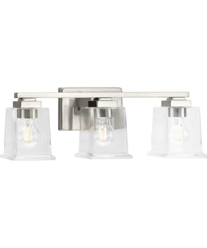 Gilmour 3-Light Modern Farmhouse Clear Glass Bath Vanity Light Brushed Nickel