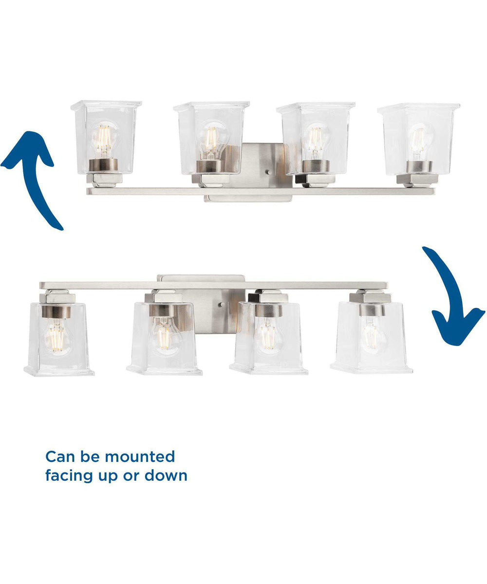 Gilmour 4-Light Modern Farmhouse Clear Glass Bath Vanity Light Brushed Nickel