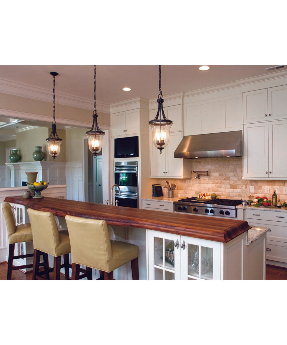 Seeded Glass 3-Light Foyer Pendant Antique Bronze