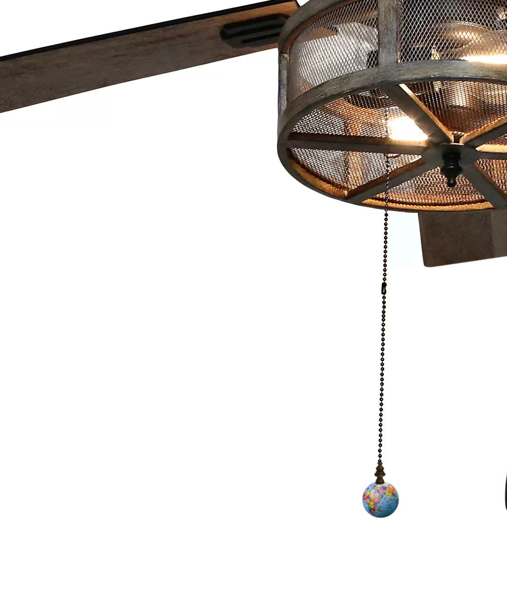 Earth Globe Ceiling Fan Pull, 2.25"h with 12" Antiqued Brass Chain