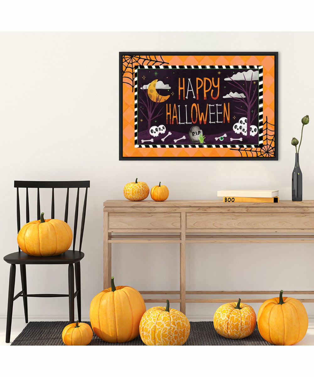 Framed Happy Halloween by Art Nd Canvas Wall Art Print (33  W x 23  H), Sylvie Black Frame