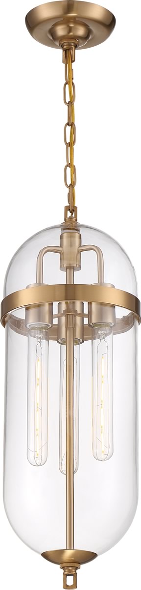 8"W Fathom 3-Light Pendant Vintage Brass / Clear