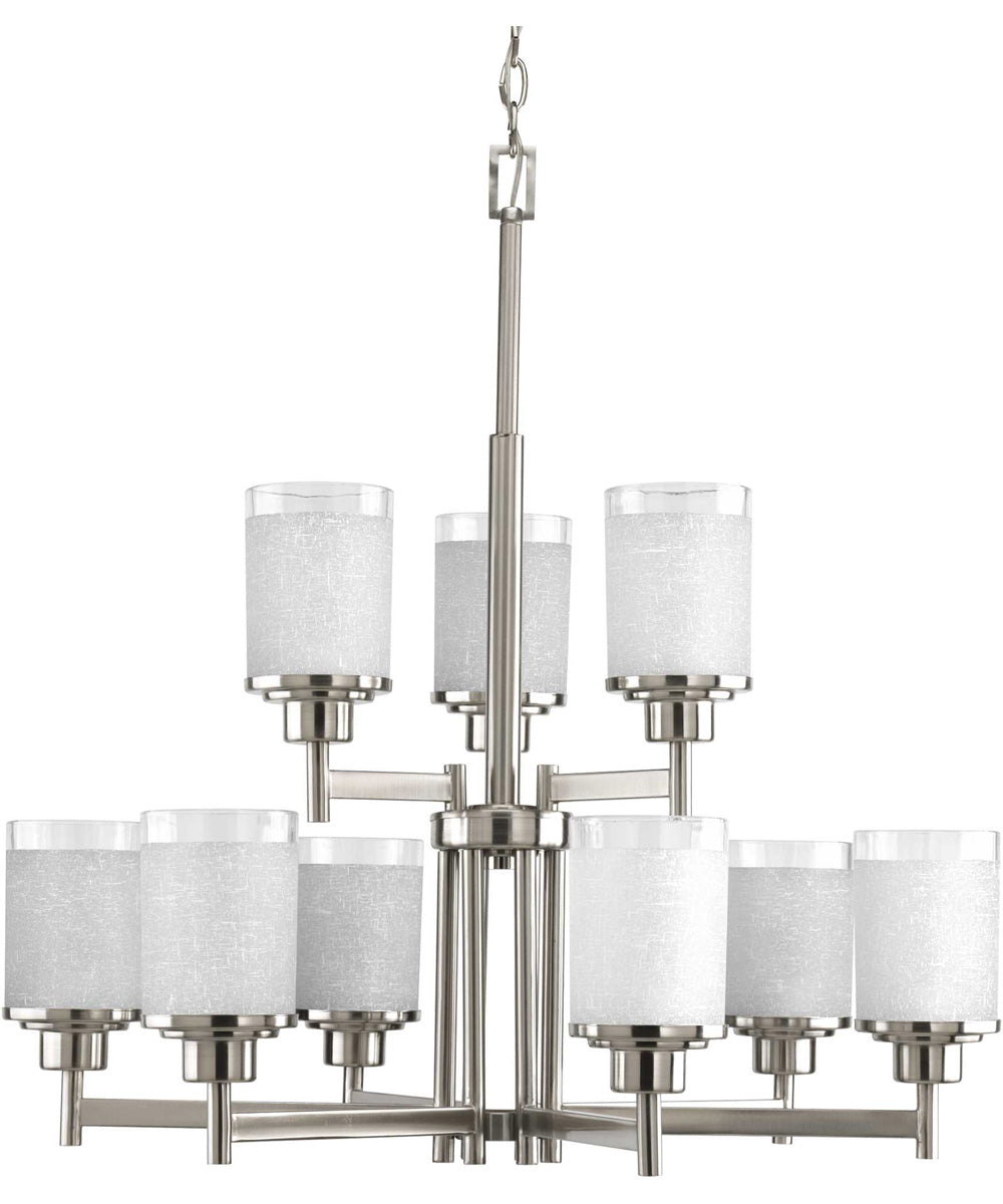 Alexa 9-Light Etched Linen With Clear Edge Glass Modern Chandelier Light Brushed Nickel