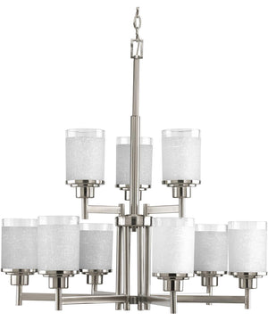 Alexa 9-Light Etched Linen With Clear Edge Glass Modern Chandelier Light Brushed Nickel