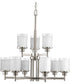 Alexa 9-Light Etched Linen With Clear Edge Glass Modern Chandelier Light Brushed Nickel