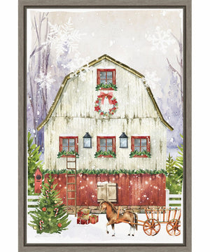 Framed Country Christmas Barn by Art Nd Canvas Wall Art Print (16  W x 23  H), Sylvie Greywash Frame