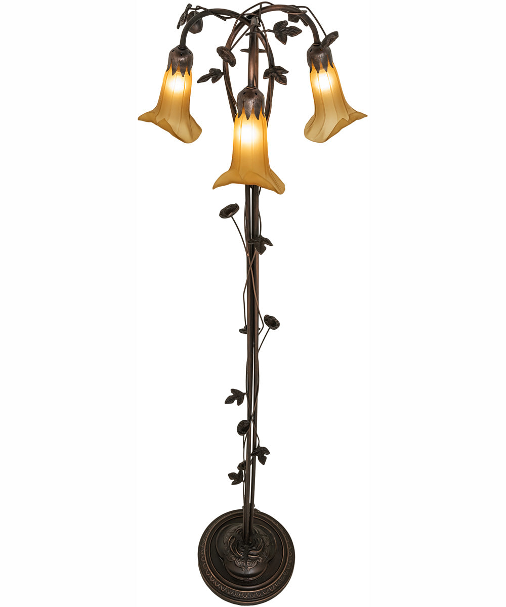 58" High Amber Tiffany Pond Lily 3 Light Floor Lamp