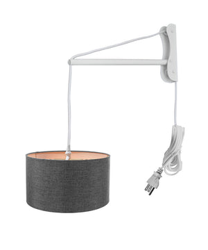 18"W MAST Plug-In Wall Mount Pendant 2 Light White Cord/Arm with Diffuser Granite Gray Shade
