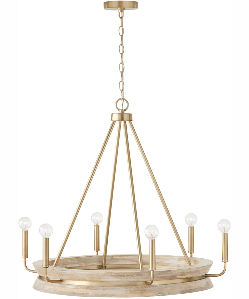 Finn 6-Light Chandelier White Wash and Matte Brass