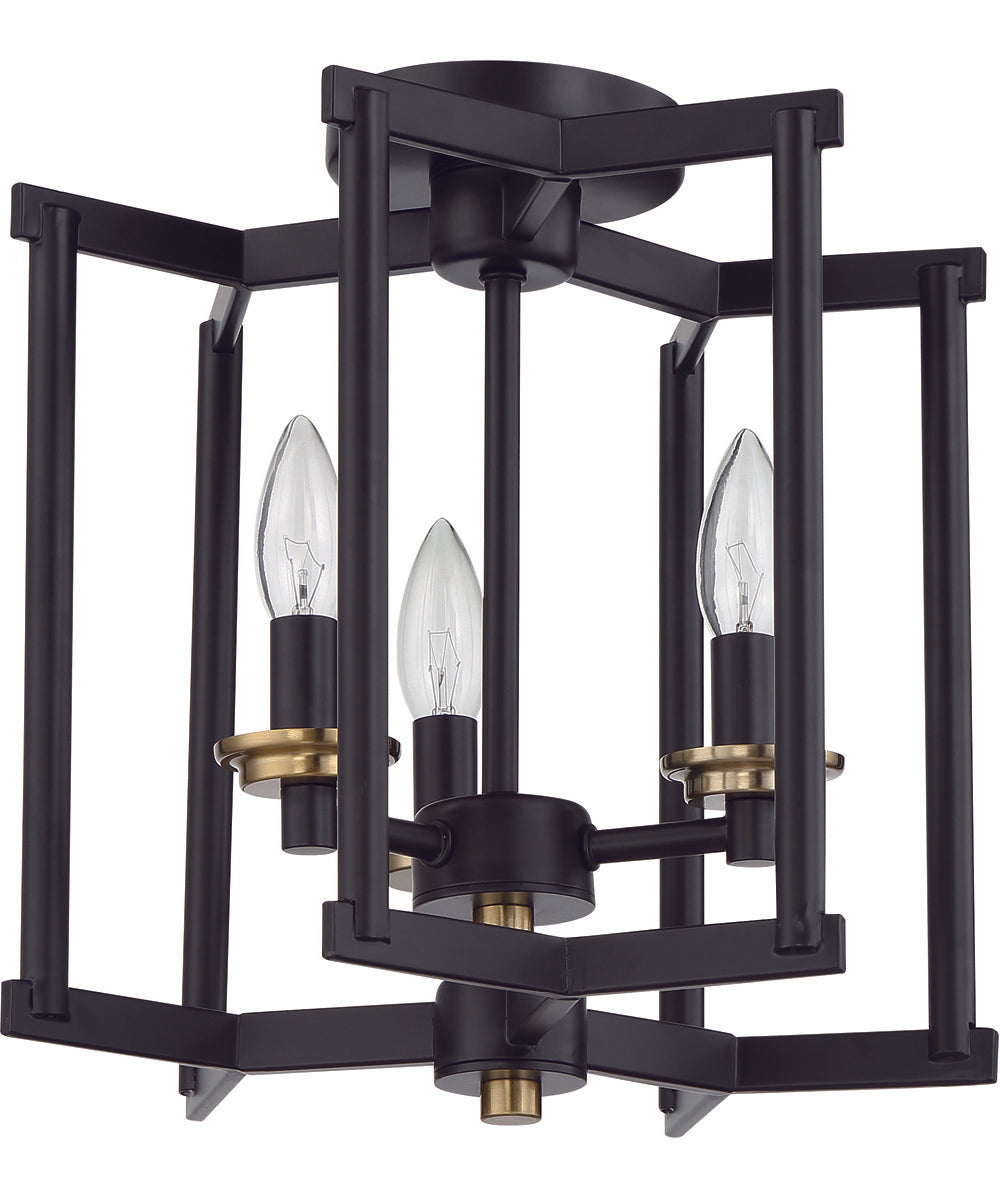 Avante Grand 3-Light Convertible Semi Flush Flat Black/Satin Brass