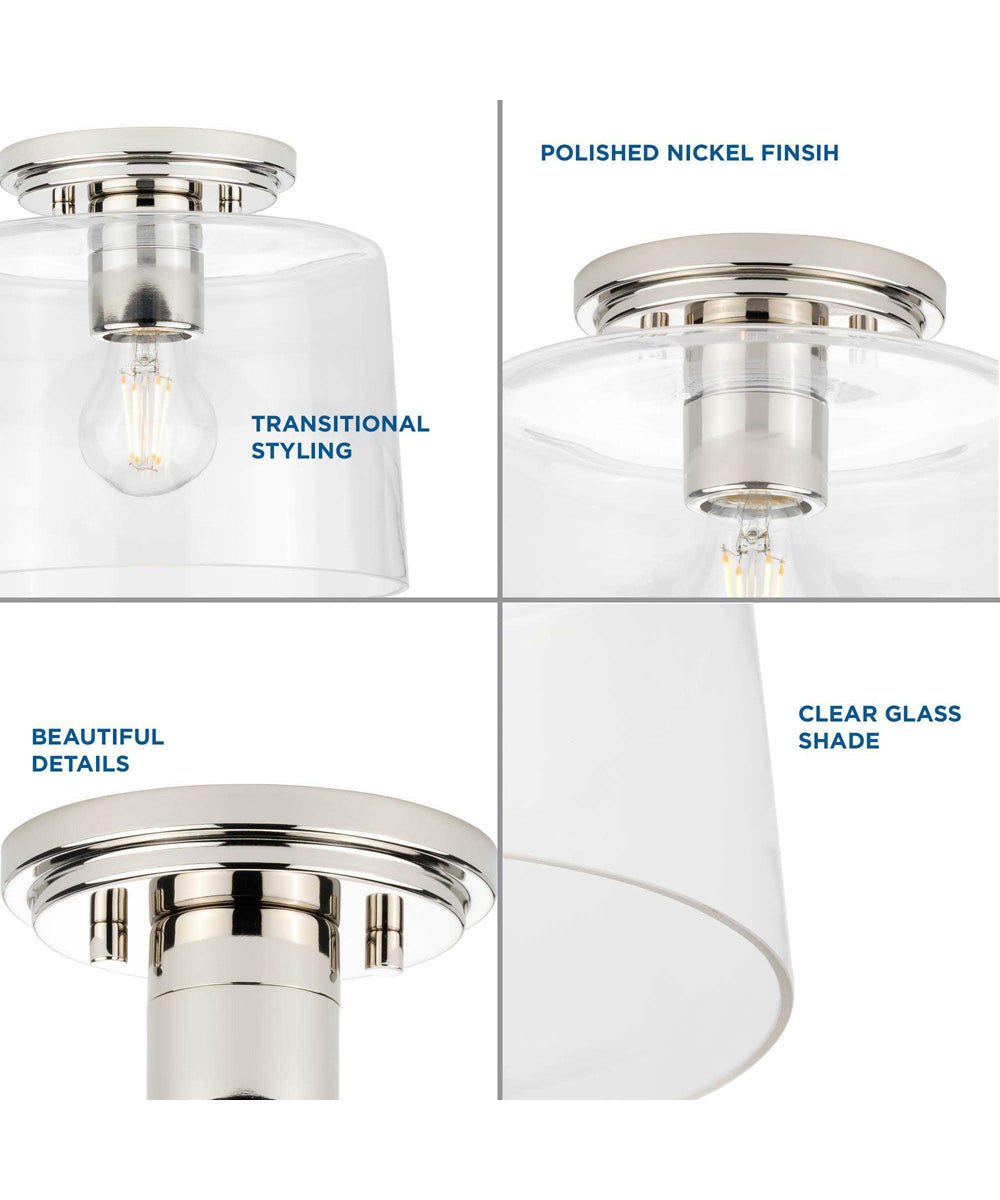 Adley  1-Light Clear Glass New Traditional Flush Mount Light Polished Nickel