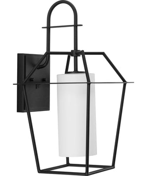 Chilton 1-Light New Traditional Etched Opal Glass Outdoor Wall Lantern Textured Black