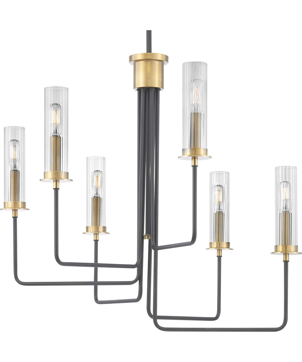 Rainey 6-Light Clear Fluted Ribbed Glass Modern Chandelier Light Graphite