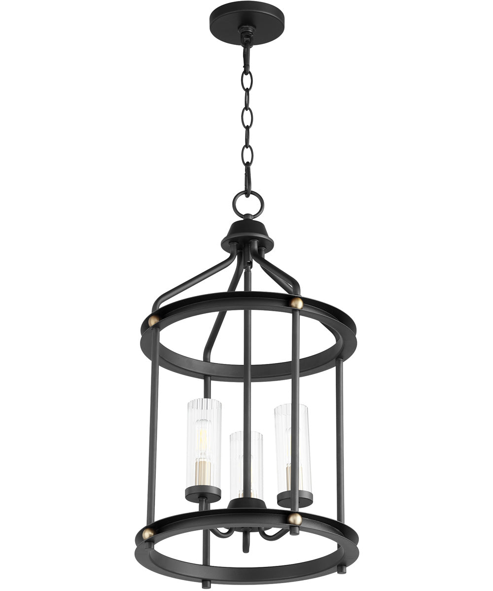 Empire 3-light Entry Foyer Hall Chandelier Textured Black w/ Aged Brass