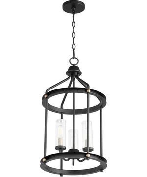 Empire 3-light Entry Foyer Hall Chandelier Textured Black w/ Aged Brass