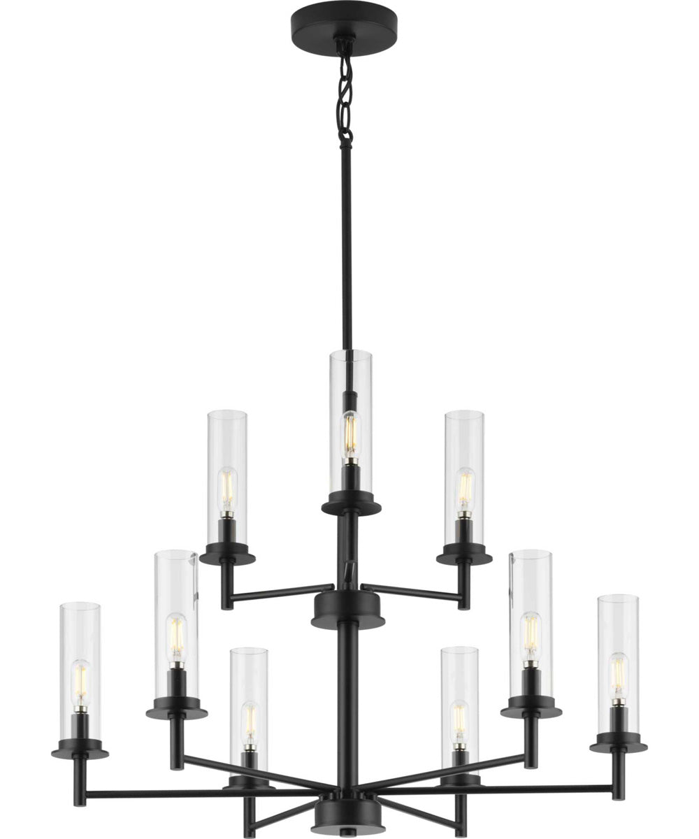 Kellwyn 9-Light Clear Glass Transitional Style Chandelier Light Matte Black