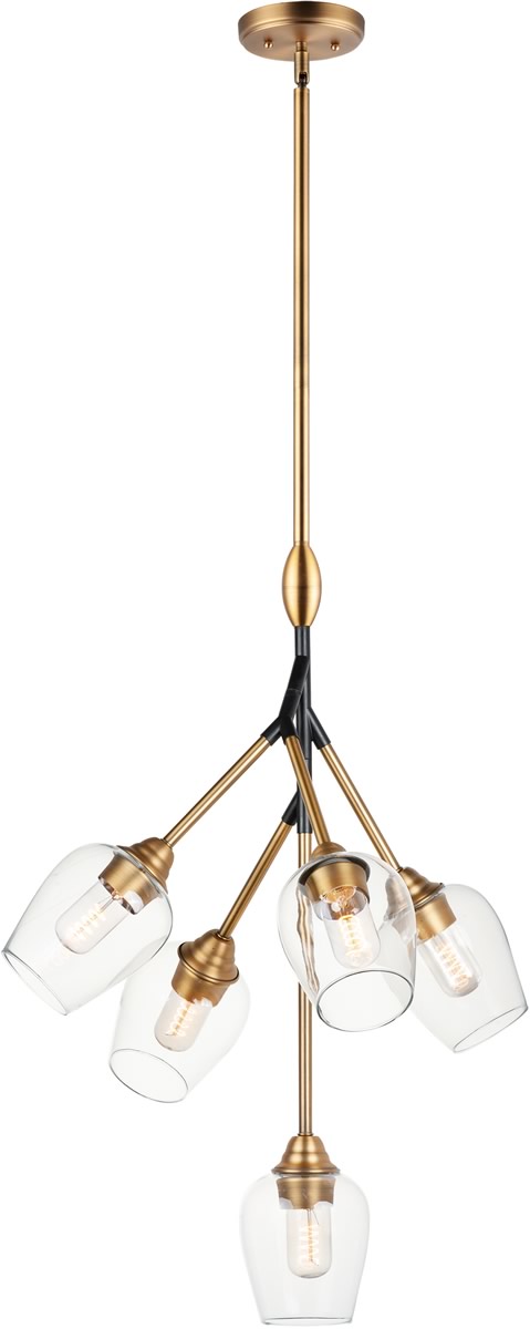 24"W Savvy 5-Light Pendant Antique Brass / Black