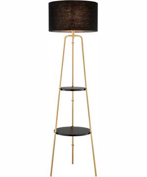 Patterson 1-Light Floor Lamp With Shelves Gold/Black Fabric Shade