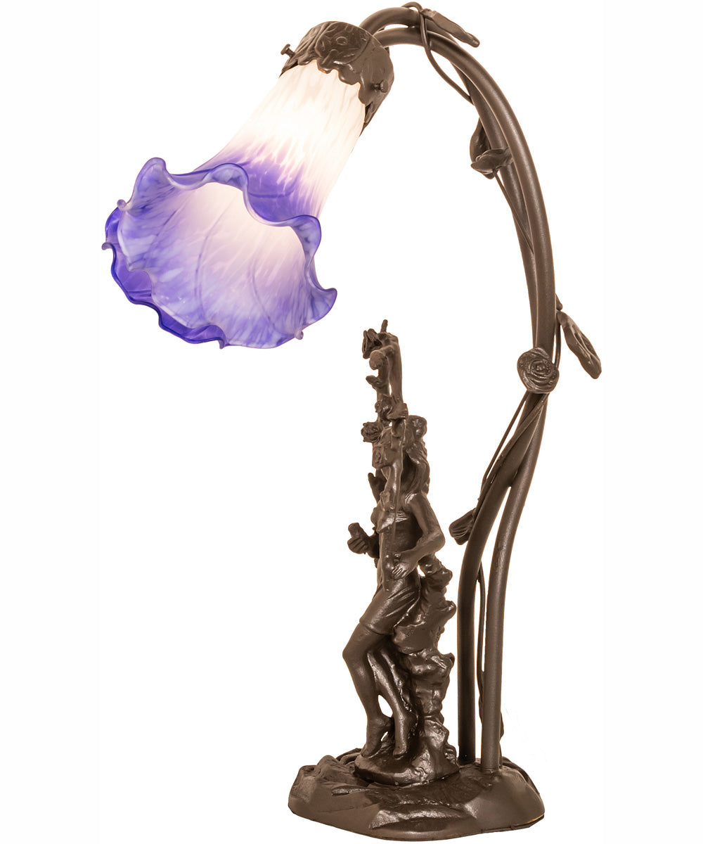 17" High Blue/White Pond Lily 2 Light Trellis Girl Table Lamp
