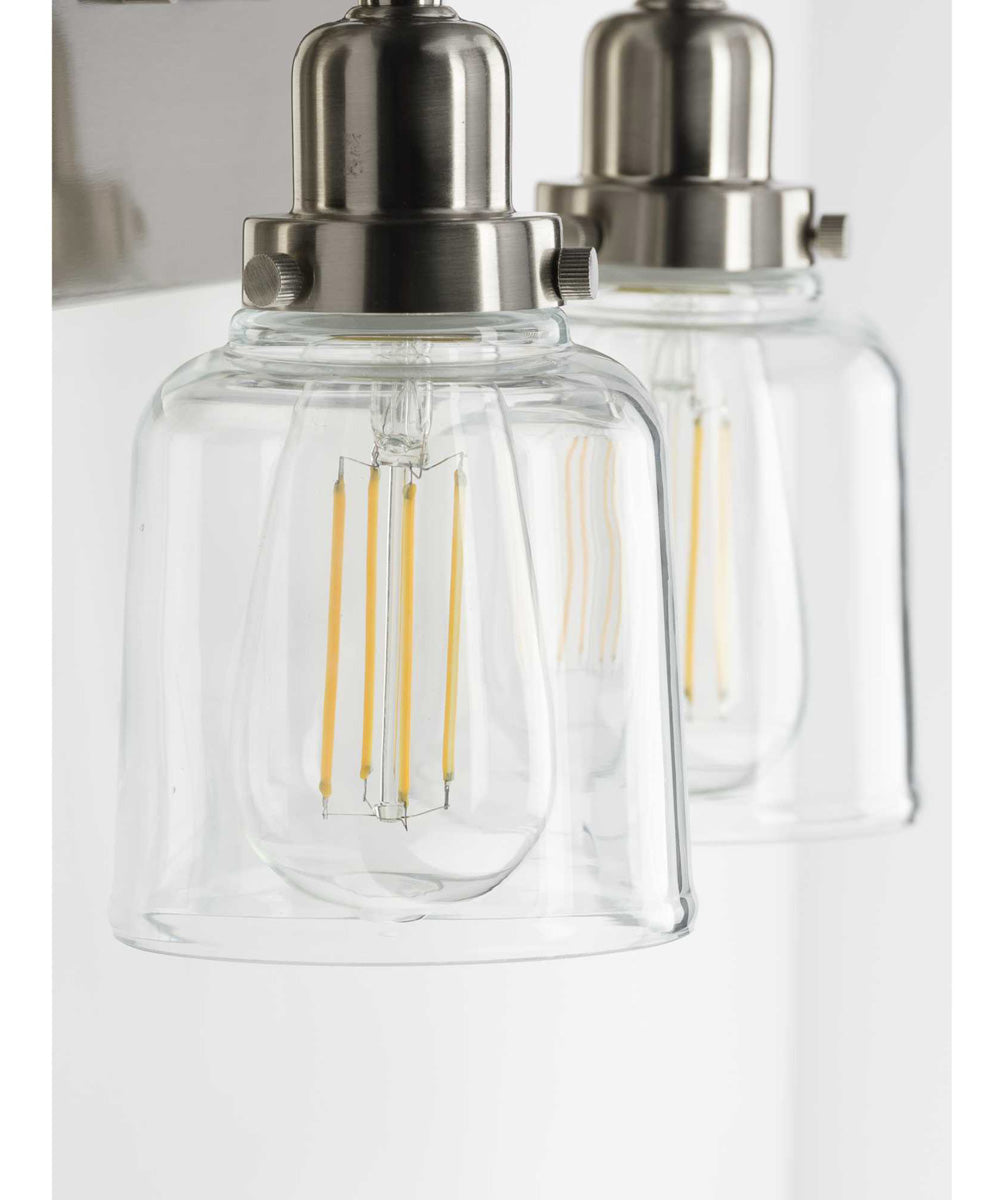 Rushton 2-Light Clear Glass Farmhouse Bath Vanity Light Brushed Nickel