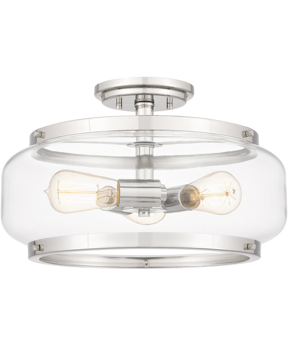 Tapley 3-light Semi Flush Mount Polished Nickel