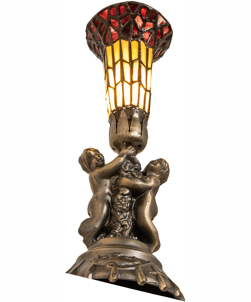 13" High Stained Glass Pond Lily Twin Cherub Accent Lamp