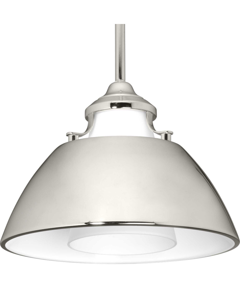 Carbon 1-Light Etched White Glass Mid-Century Modern Pendant Light Polished Nickel