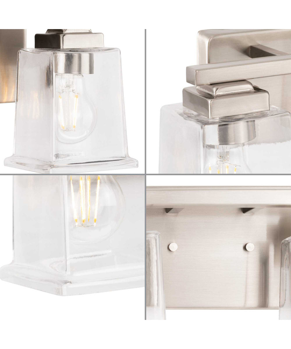 Gilmour 2-Light Modern Farmhouse Clear Glass Bath Vanity Light Brushed Nickel