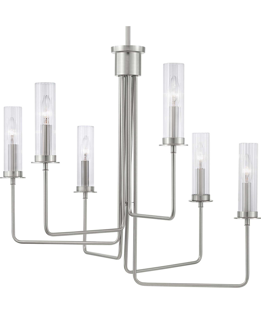 Rainey 6-Light Clear Fluted Ribbed Glass Modern Chandelier Light Brushed Nickel
