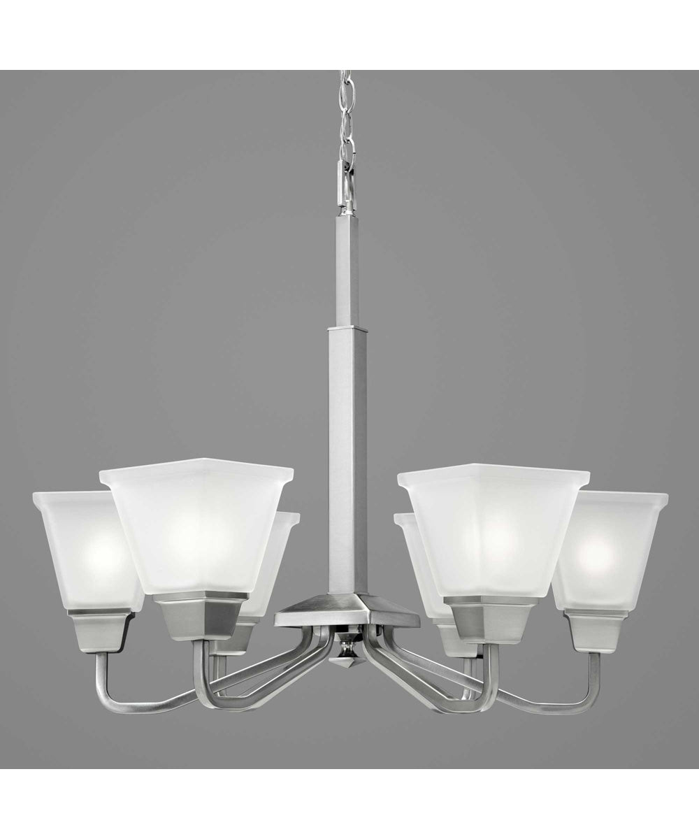 Clifton Heights 6-Light Etched Glass Craftsman Chandelier Light Brushed Nickel