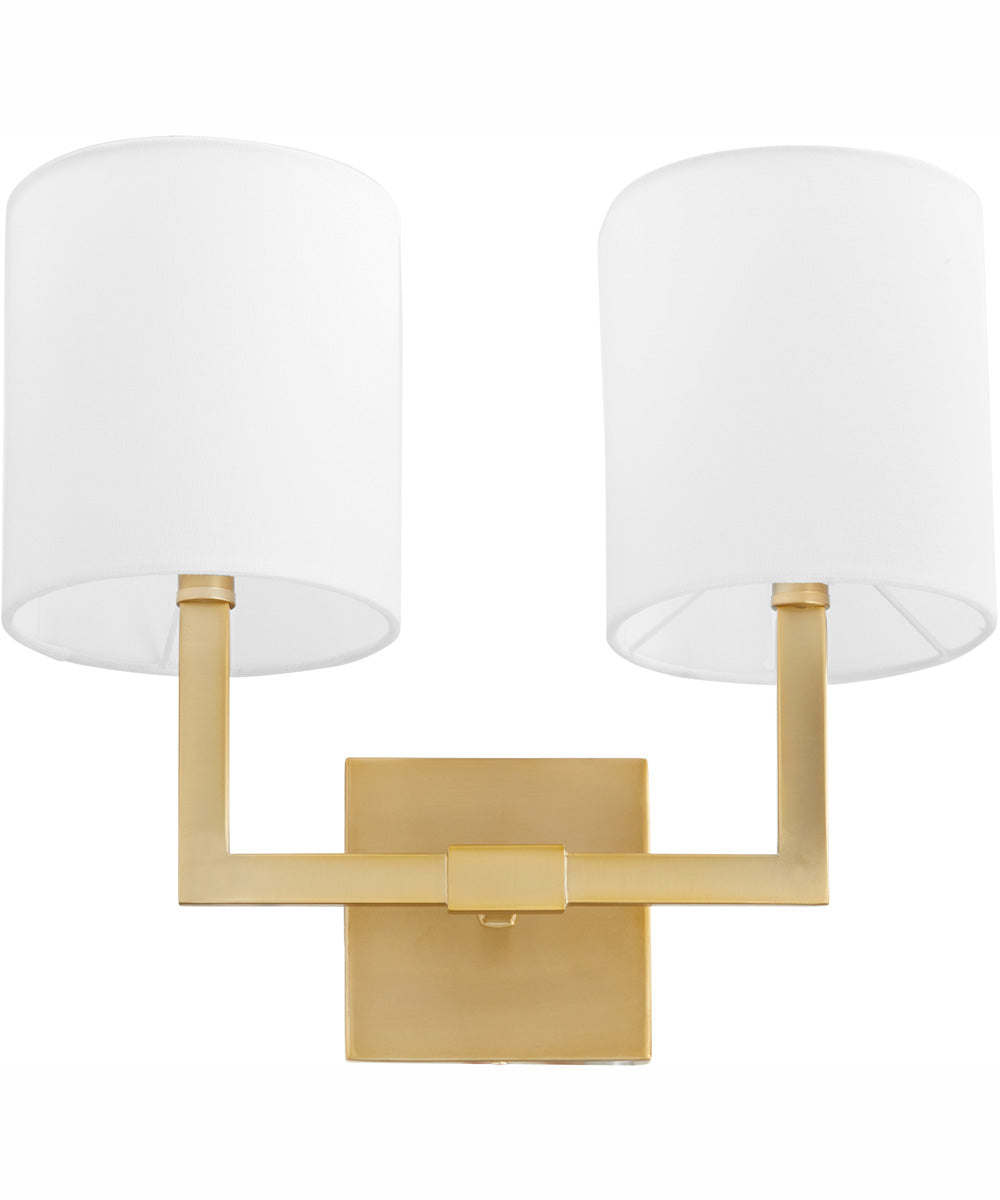 BOLERO 2-light Wall Mount Light Fixture Aged Brass w/ White Linen