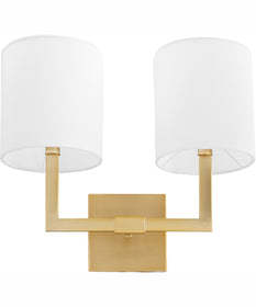 BOLERO 2-light Wall Mount Light Fixture Aged Brass w/ White Linen