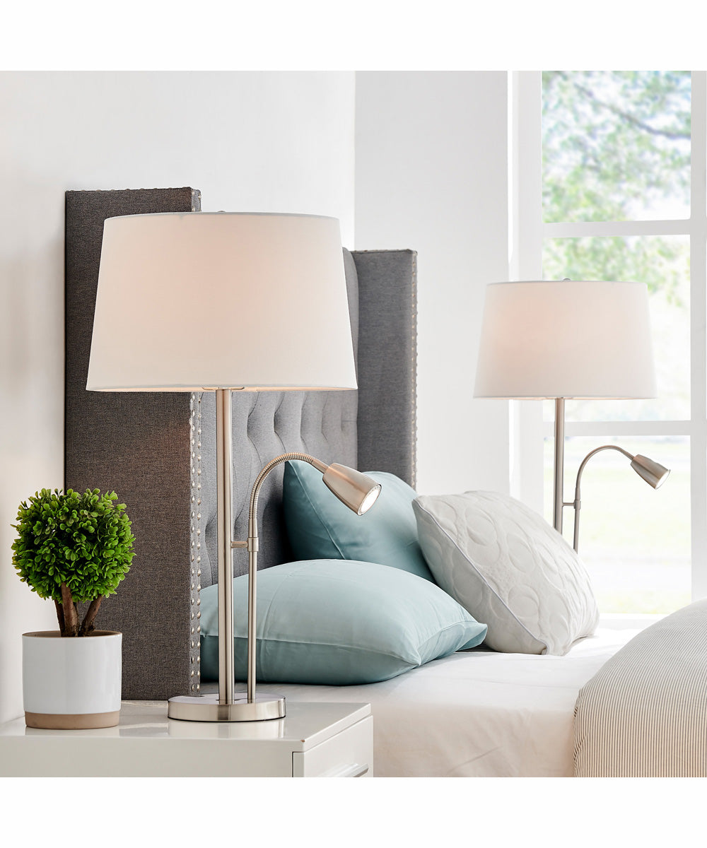 Nanette 1-Light 2 Pack-Table Lamp With Reading Brushed Nickel/White Linen