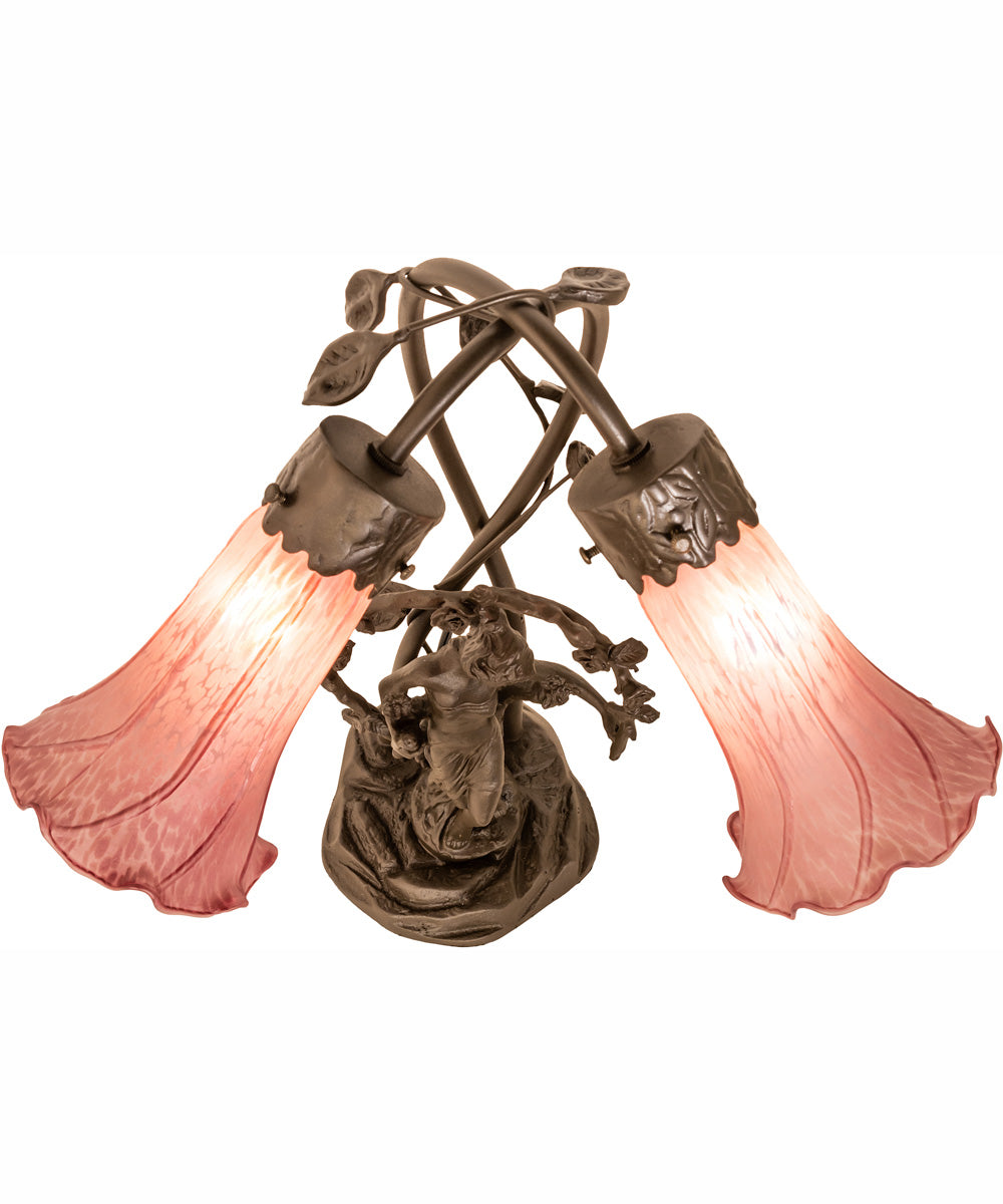 17" High Lavender Tiffany Pond Lily 2 Light Trellis Girl Accent Lamp