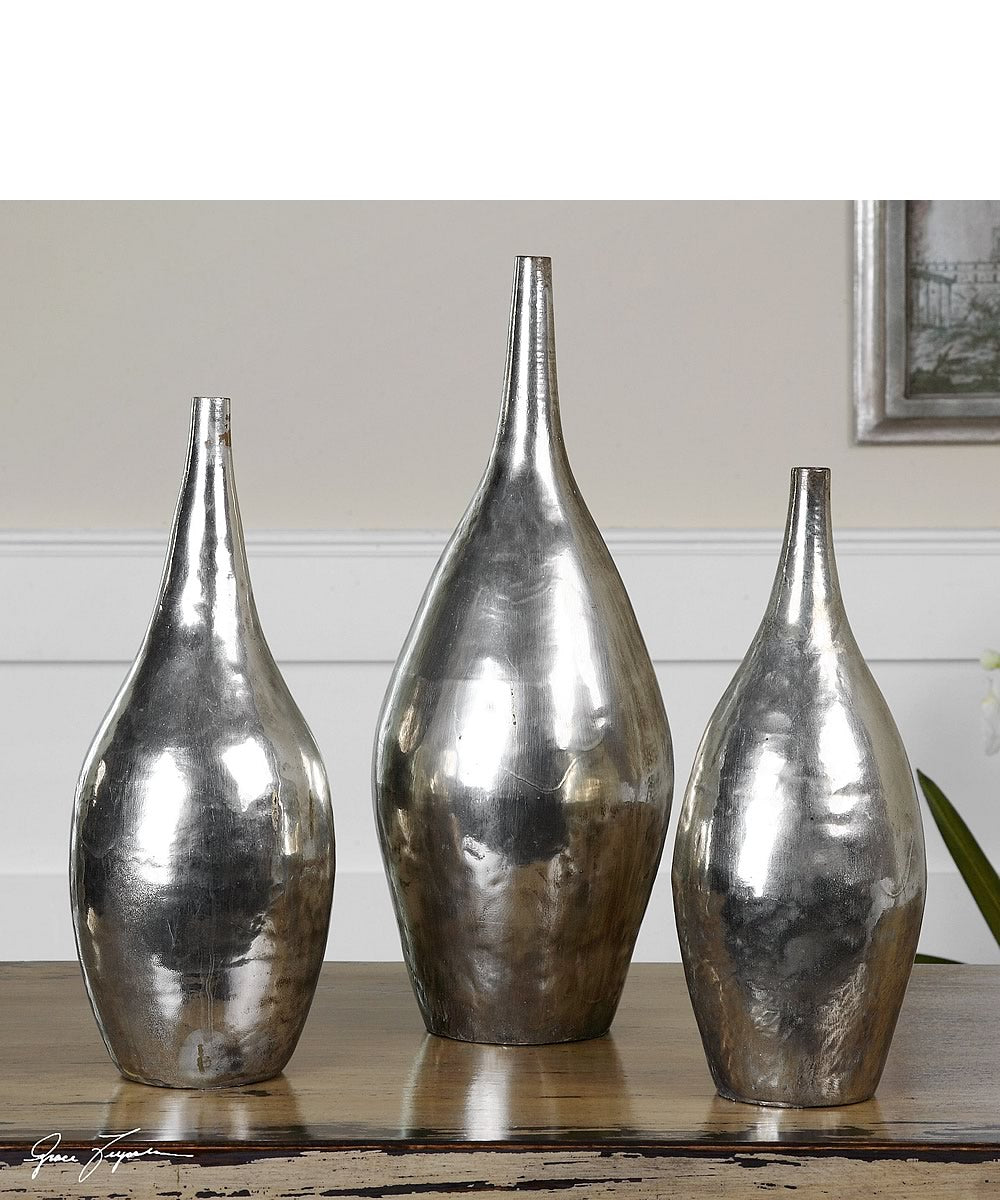 16"H Rajata Silver Vases Set of 3